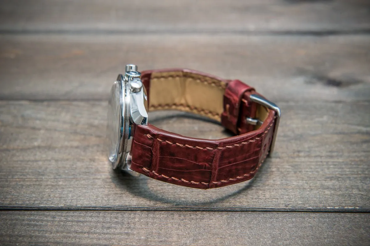 Alligator watch strap, Burgundy, handmade in Finland