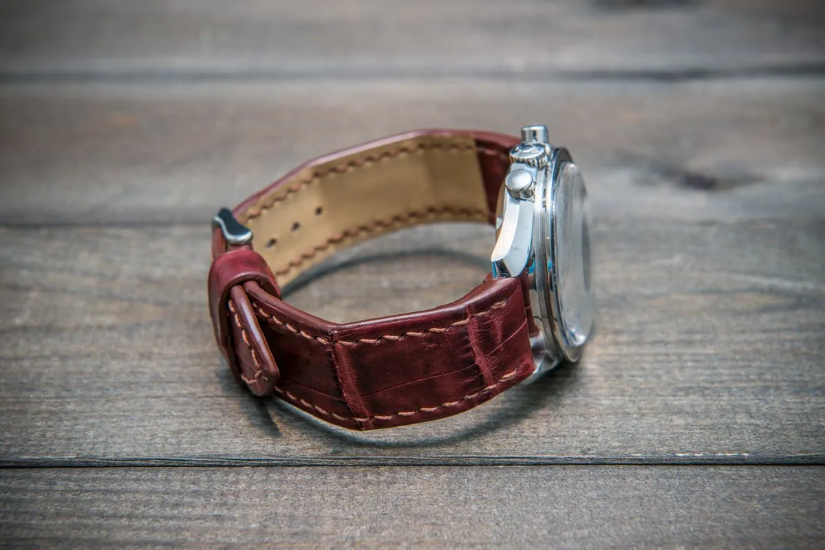 Alligator watch strap, Burgundy, handmade in Finland