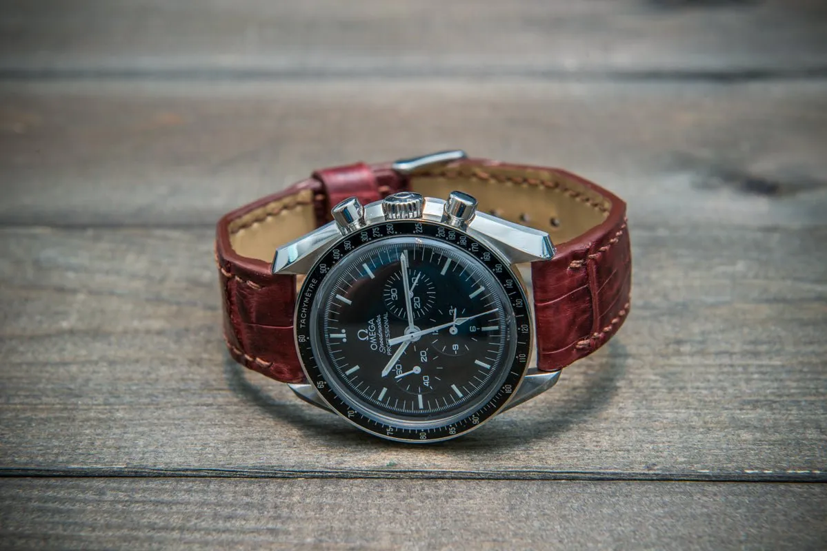 Alligator watch strap, Burgundy, handmade in Finland