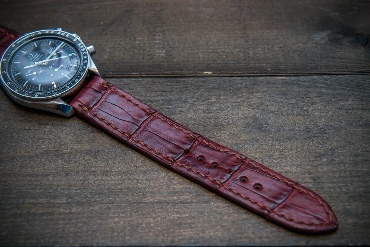 Alligator watch strap, Burgundy, handmade in Finland