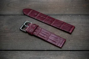 Alligator watch strap, Burgundy matte, French Croco, handmade in Finland