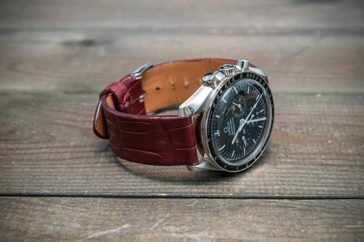 Alligator watch strap, Burgundy matte, French Croco, handmade in Finland