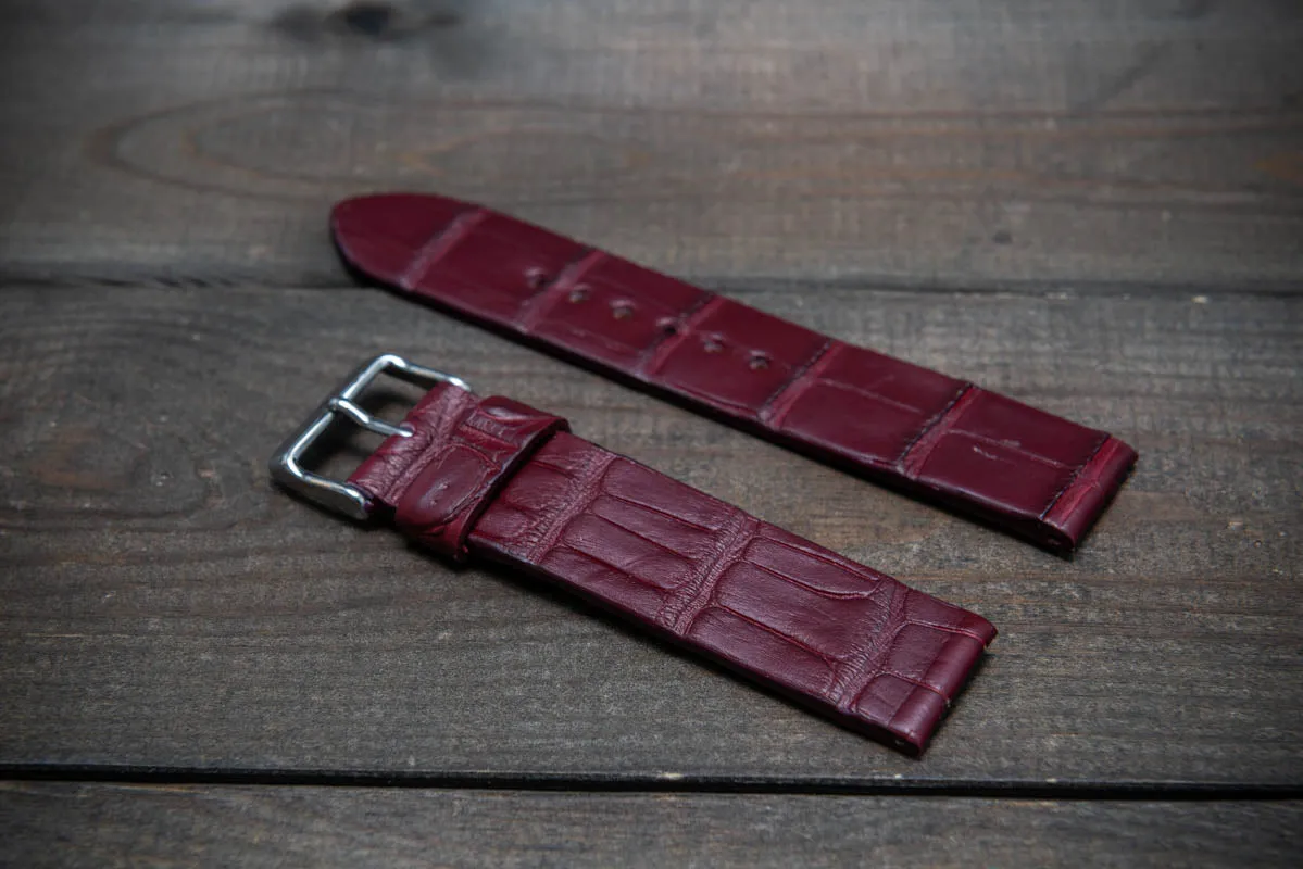 Alligator watch strap, Burgundy matte, French Croco, handmade in Finland