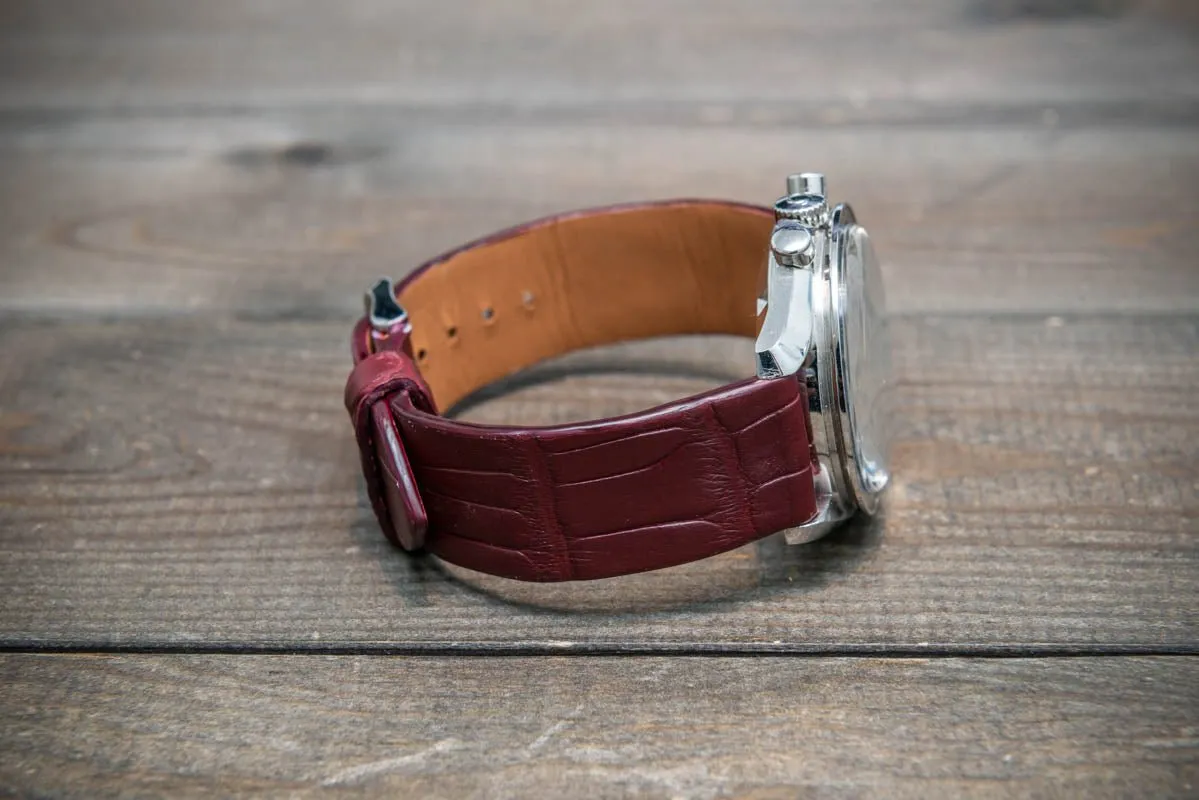 Alligator watch strap, Burgundy matte, French Croco, handmade in Finland