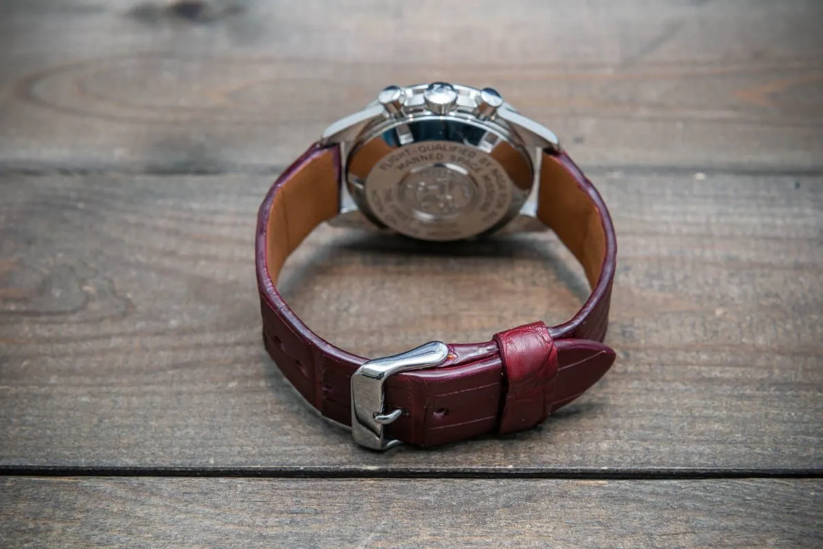 Alligator watch strap, Burgundy matte, French Croco, handmade in Finland