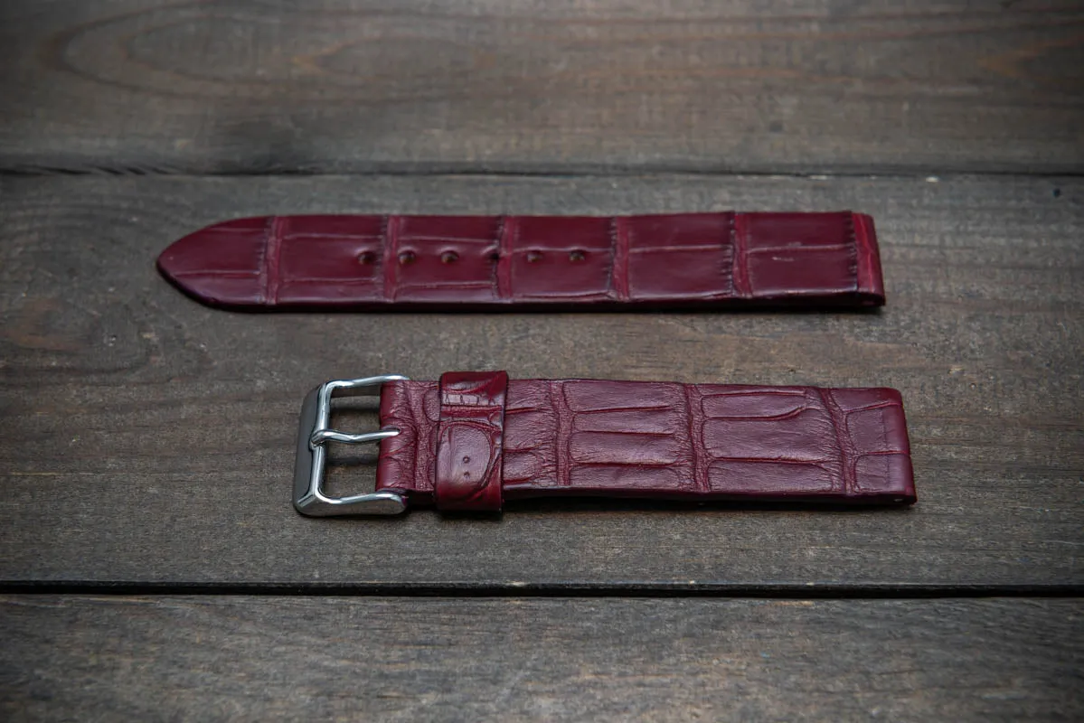 Alligator watch strap, Burgundy matte, French Croco, handmade in Finland