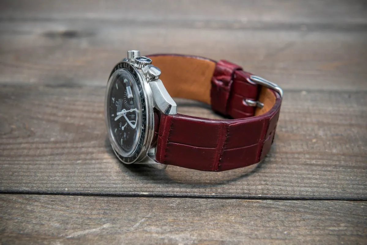 Alligator watch strap, Burgundy matte, French Croco, handmade in Finland