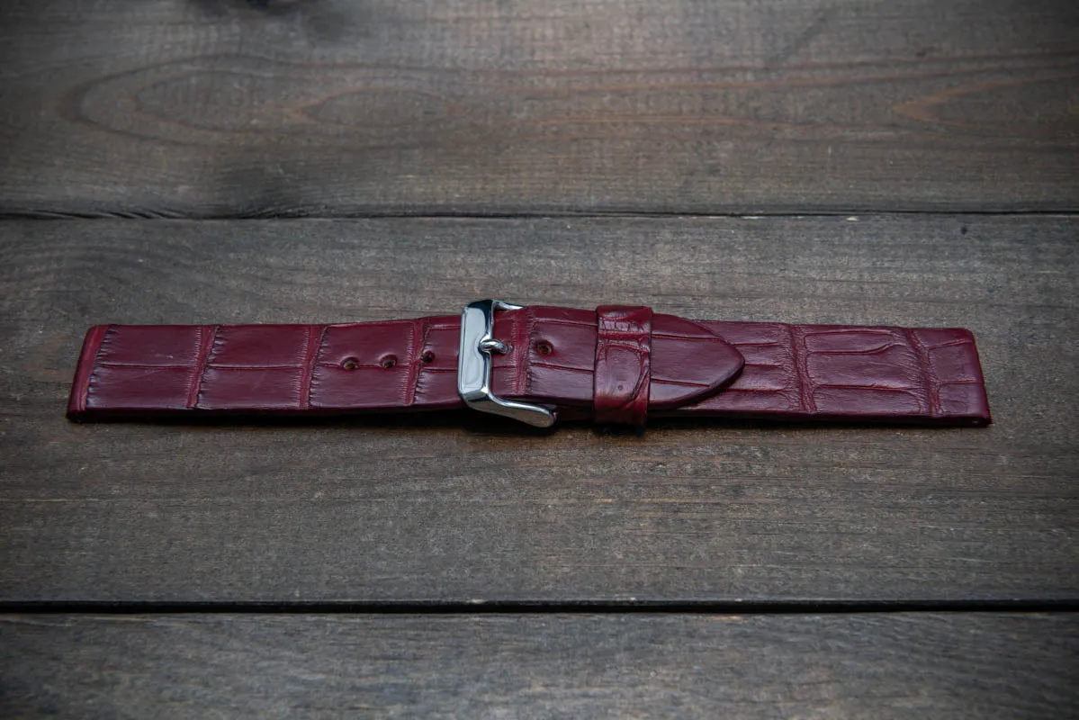 Alligator watch strap, Burgundy matte, French Croco, handmade in Finland