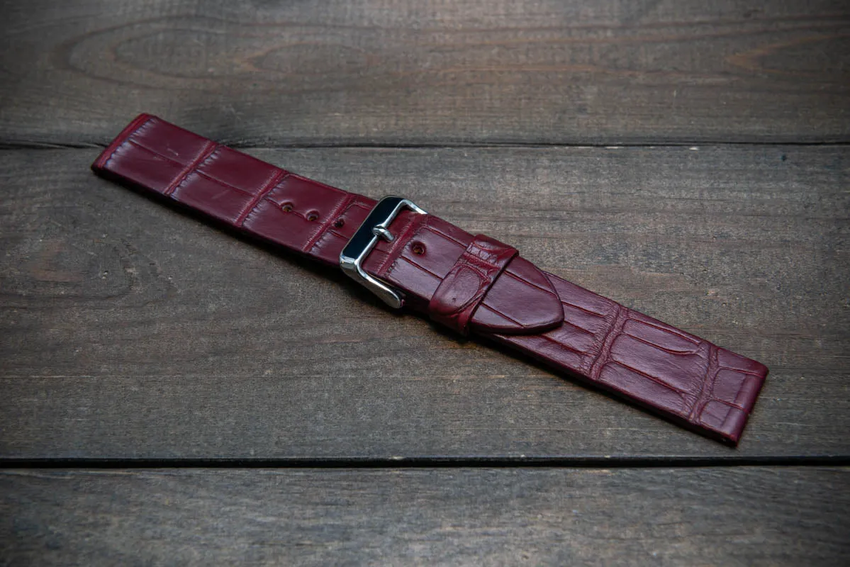 Alligator watch strap, Burgundy matte, French Croco, handmade in Finland