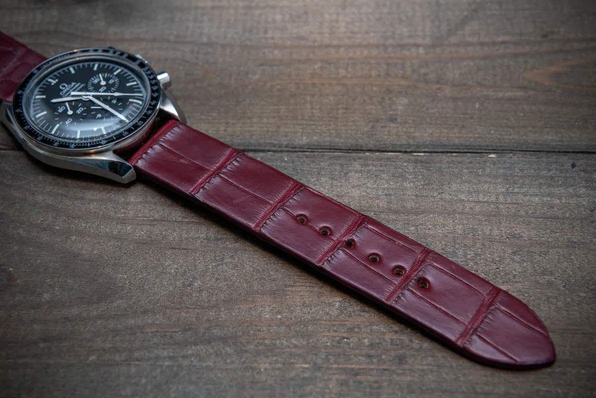 Alligator watch strap, Burgundy matte, French Croco, handmade in Finland