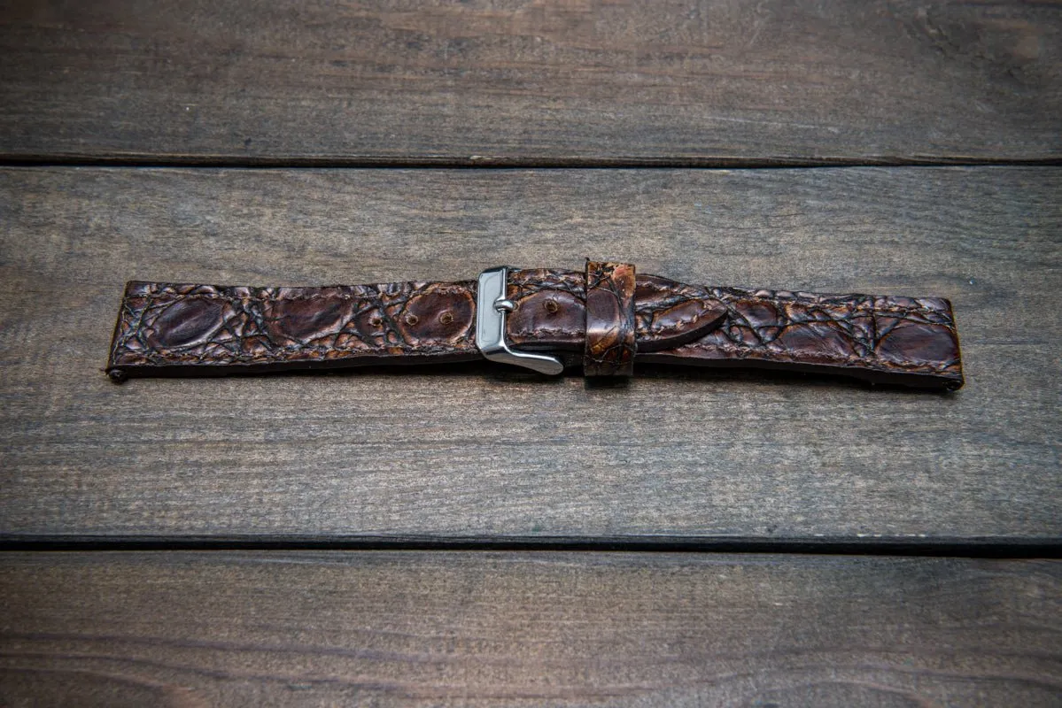 Alligator watch strap, dark brown, handmade in Finland