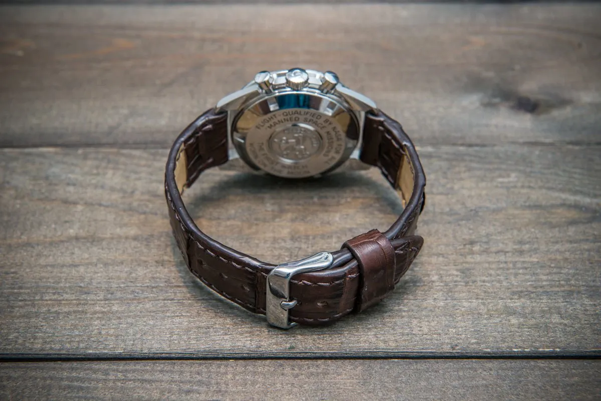 Alligator watch strap, Dark Brown matte, handmade in Finland