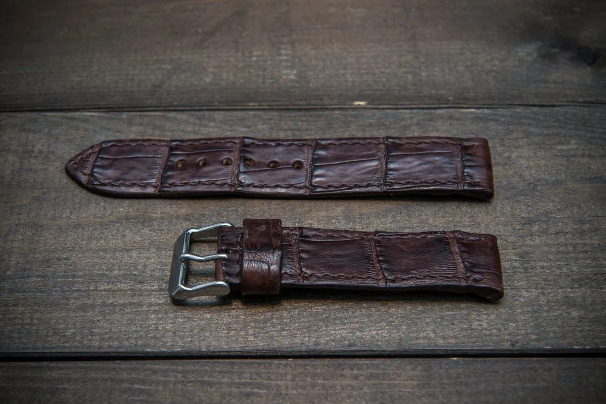 Alligator watch strap, Dark Brown matte, handmade in Finland