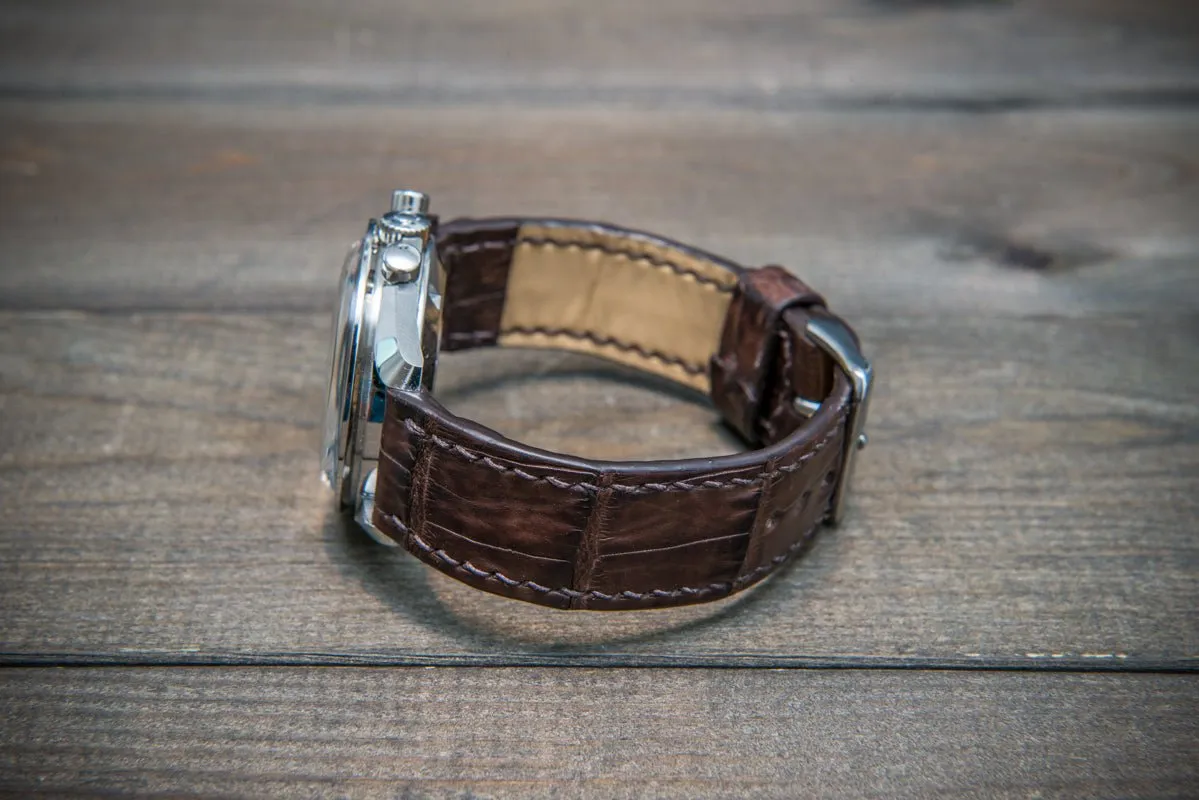 Alligator watch strap, Dark Brown matte, handmade in Finland