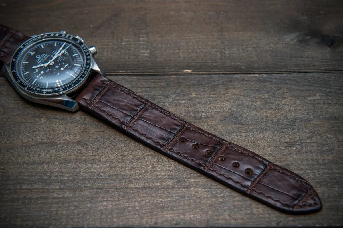 Alligator watch strap, Dark Brown matte, handmade in Finland