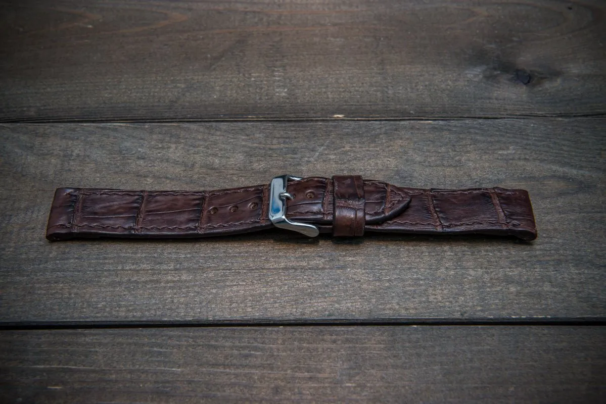 Alligator watch strap, Dark Brown matte, handmade in Finland