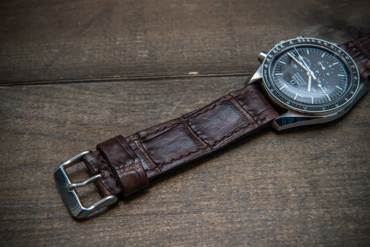 Alligator watch strap, Dark Brown matte, handmade in Finland