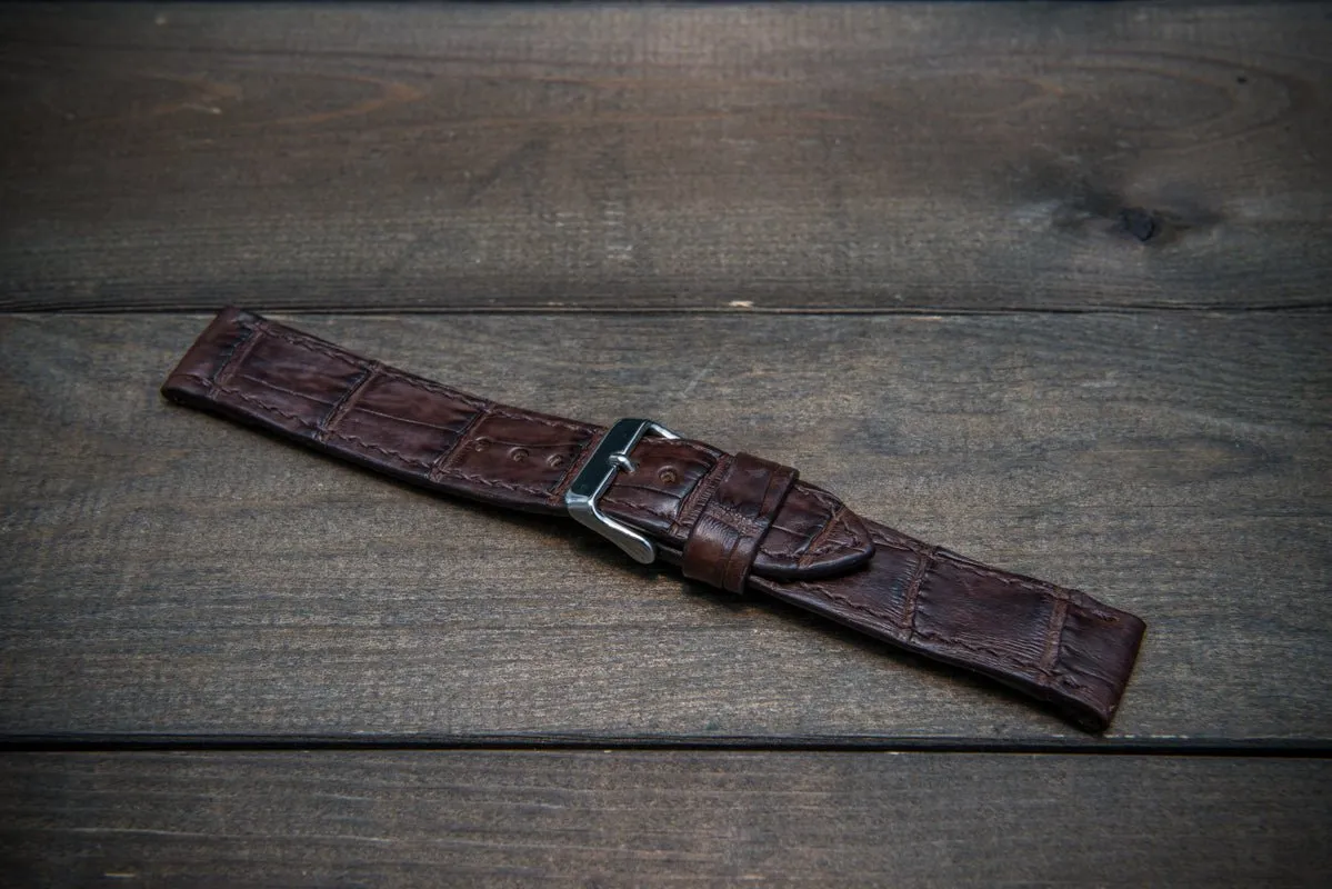 Alligator watch strap, Dark Brown matte, handmade in Finland