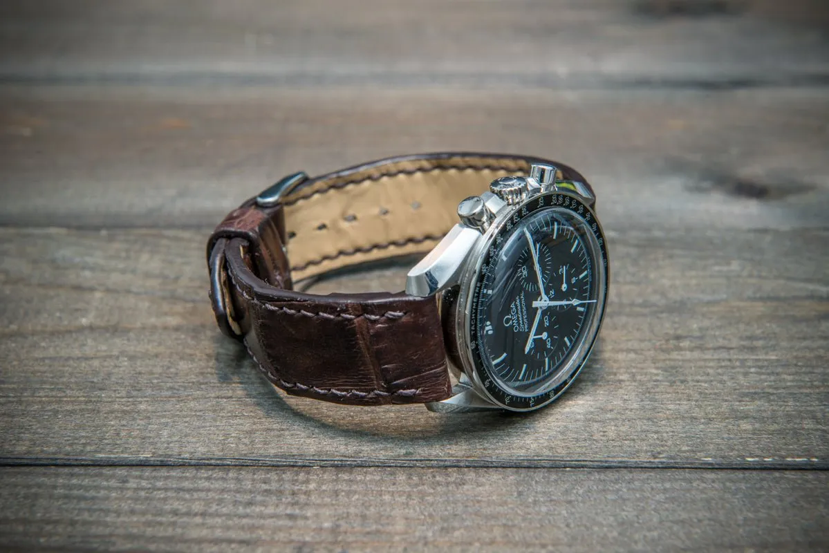 Alligator watch strap, Dark Brown matte, handmade in Finland