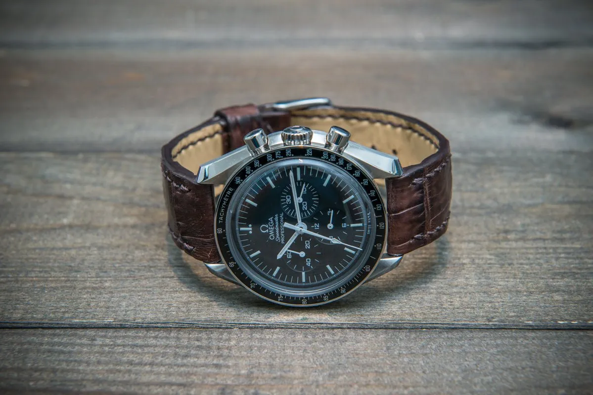 Alligator watch strap, Dark Brown matte, handmade in Finland