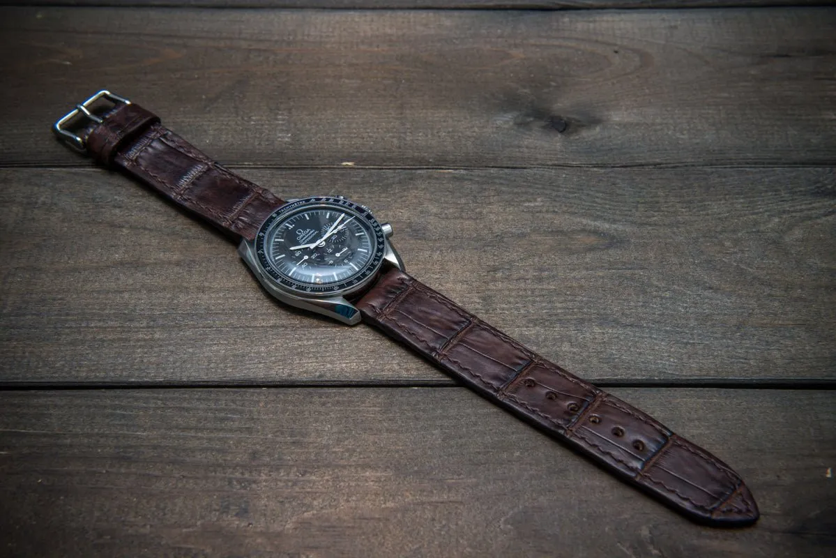 Alligator watch strap, Dark Brown matte, handmade in Finland
