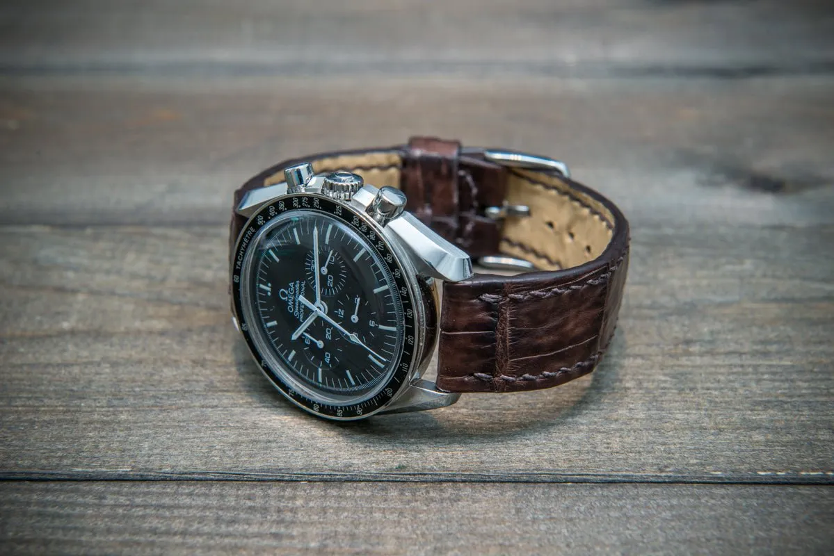 Alligator watch strap, Dark Brown matte, handmade in Finland