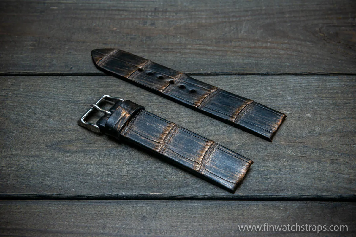 Alligator watch strap, French Croco, Bronze color, handmade in Finland, 10-26 mm. Limited edition.