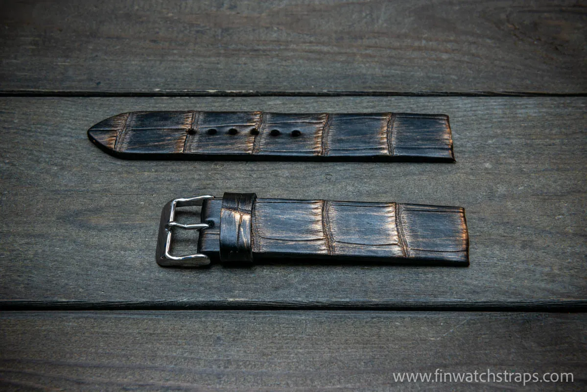 Alligator watch strap, French Croco, Bronze color, handmade in Finland, 10-26 mm. Limited edition.