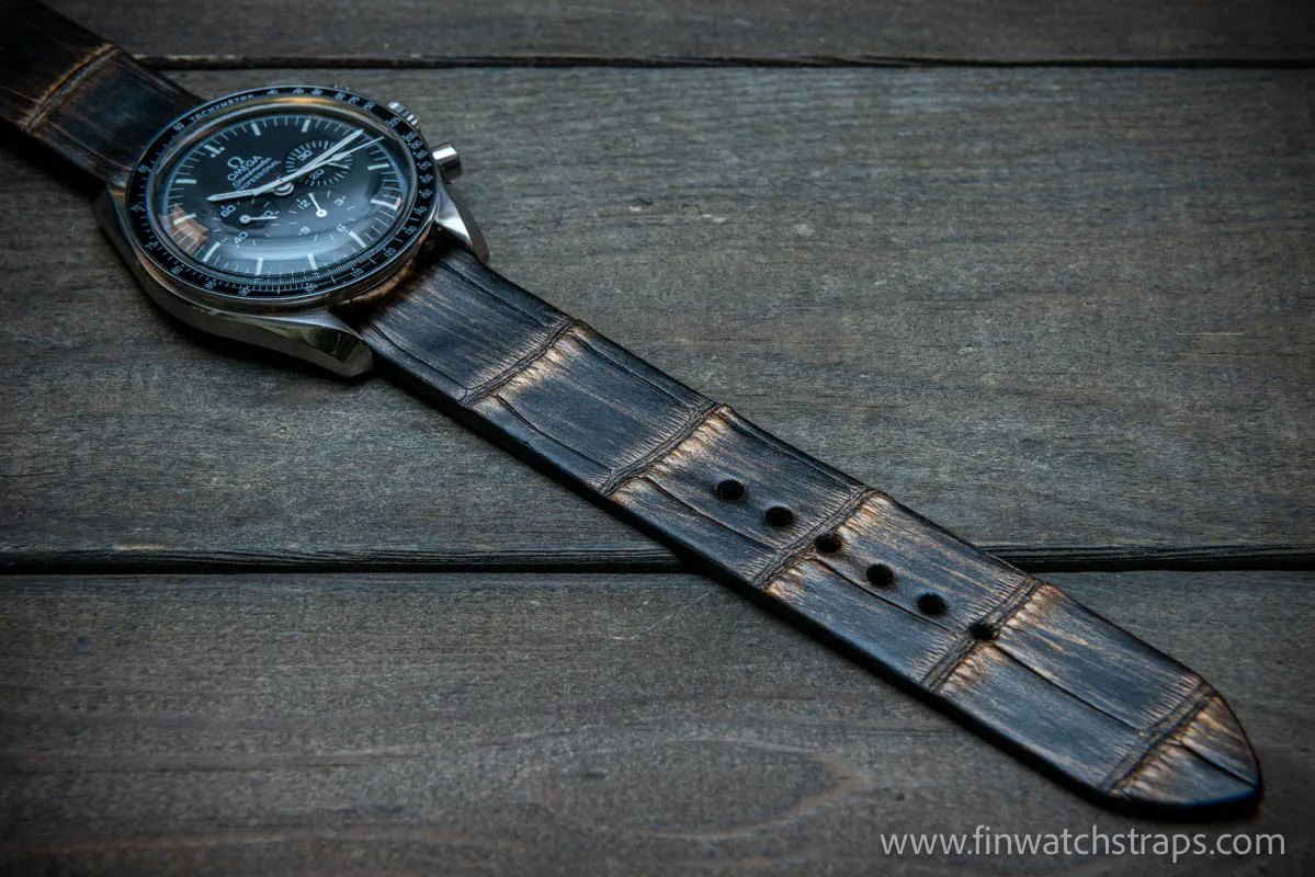 Alligator watch strap, French Croco, Bronze color, handmade in Finland, 10-26 mm. Limited edition.