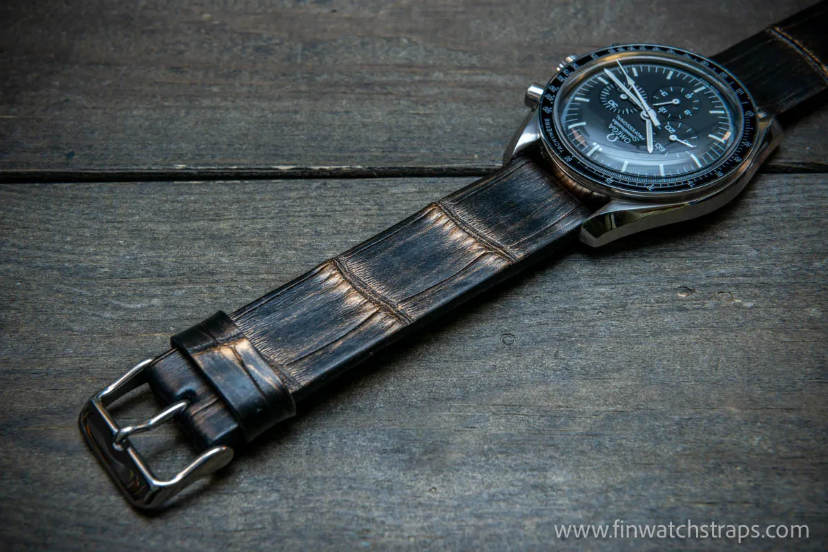 Alligator watch strap, French Croco, Bronze color, handmade in Finland, 10-26 mm. Limited edition.