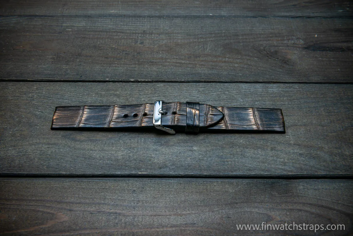 Alligator watch strap, French Croco, Bronze color, handmade in Finland, 10-26 mm. Limited edition.