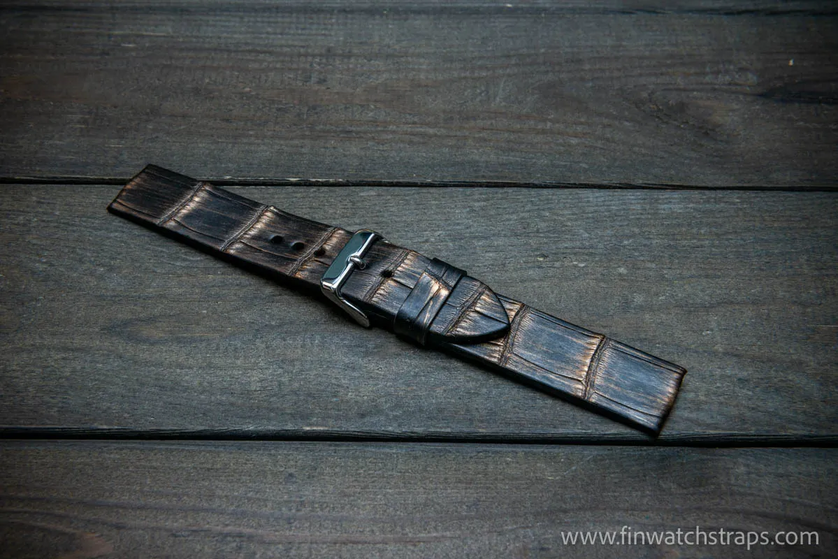 Alligator watch strap, French Croco, Bronze color, handmade in Finland, 10-26 mm. Limited edition.