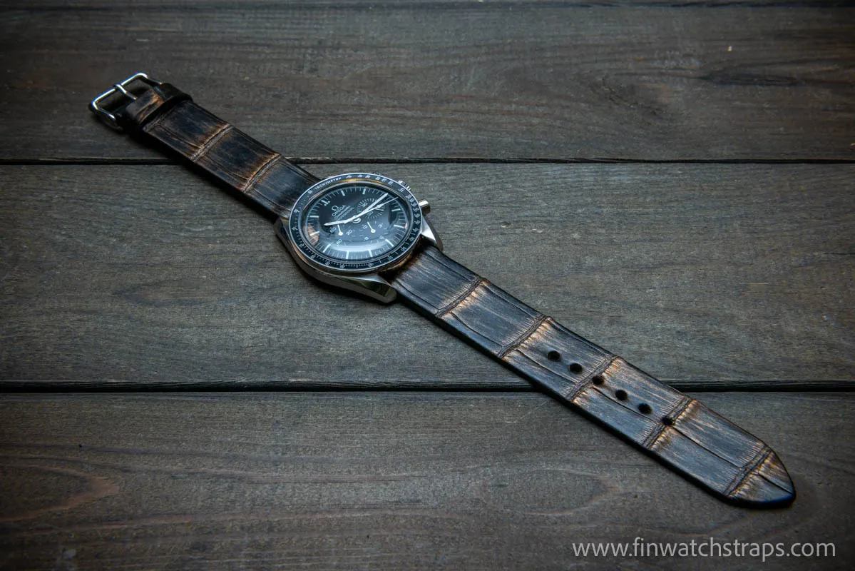 Alligator watch strap, French Croco, Bronze color, handmade in Finland, 10-26 mm. Limited edition.