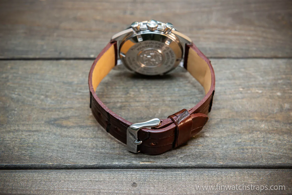 Alligator watch strap, French Croco, Brown color, handmade in Finland, 10-26 mm. Limited edition.