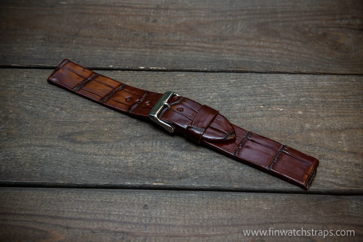 Alligator watch strap, French Croco, Brown color, handmade in Finland, 10-26 mm. Limited edition.