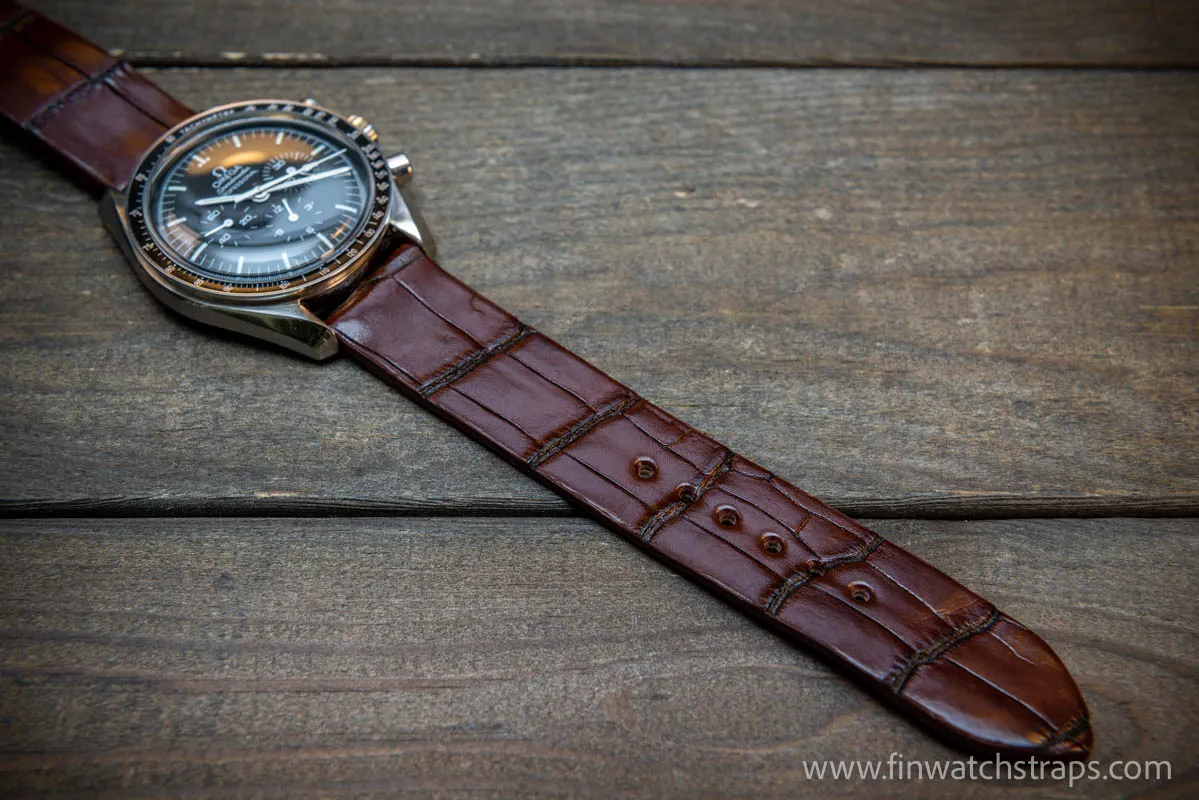 Alligator watch strap, French Croco, Brown color, handmade in Finland, 10-26 mm. Limited edition.