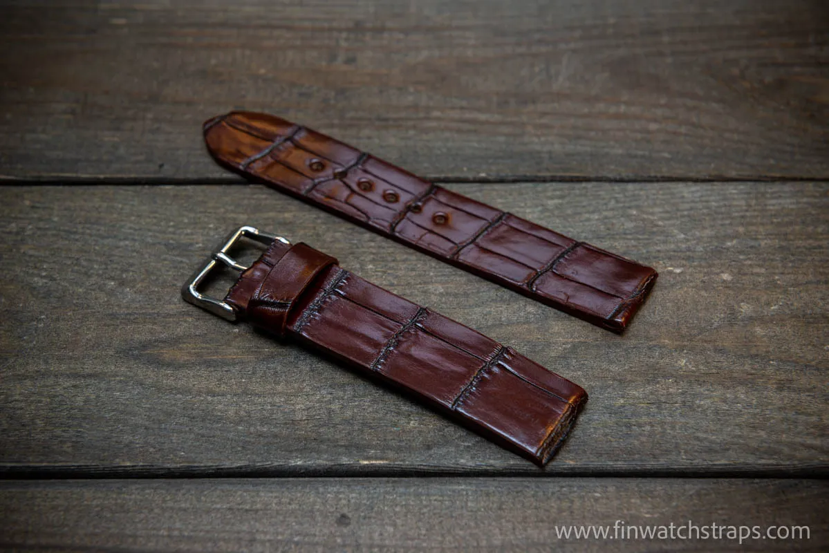 Alligator watch strap, French Croco, Brown color, handmade in Finland, 10-26 mm. Limited edition.