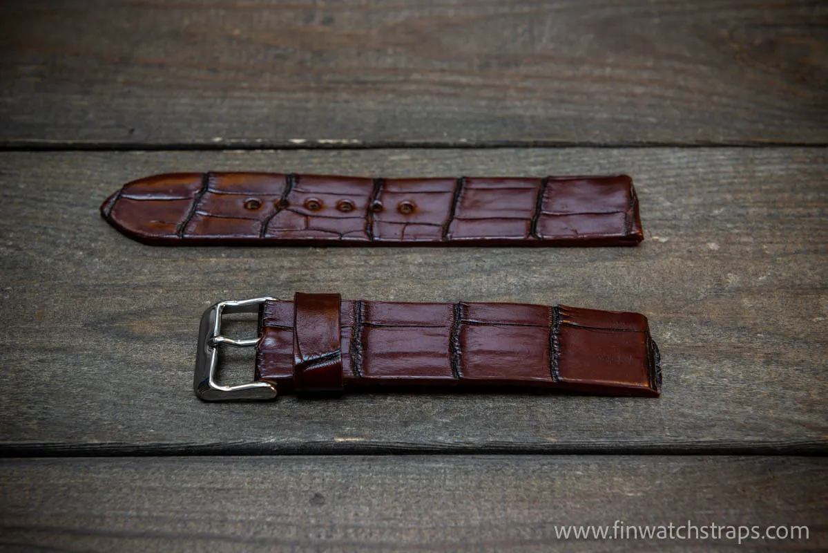 Alligator watch strap, French Croco, Brown color, handmade in Finland, 10-26 mm. Limited edition.