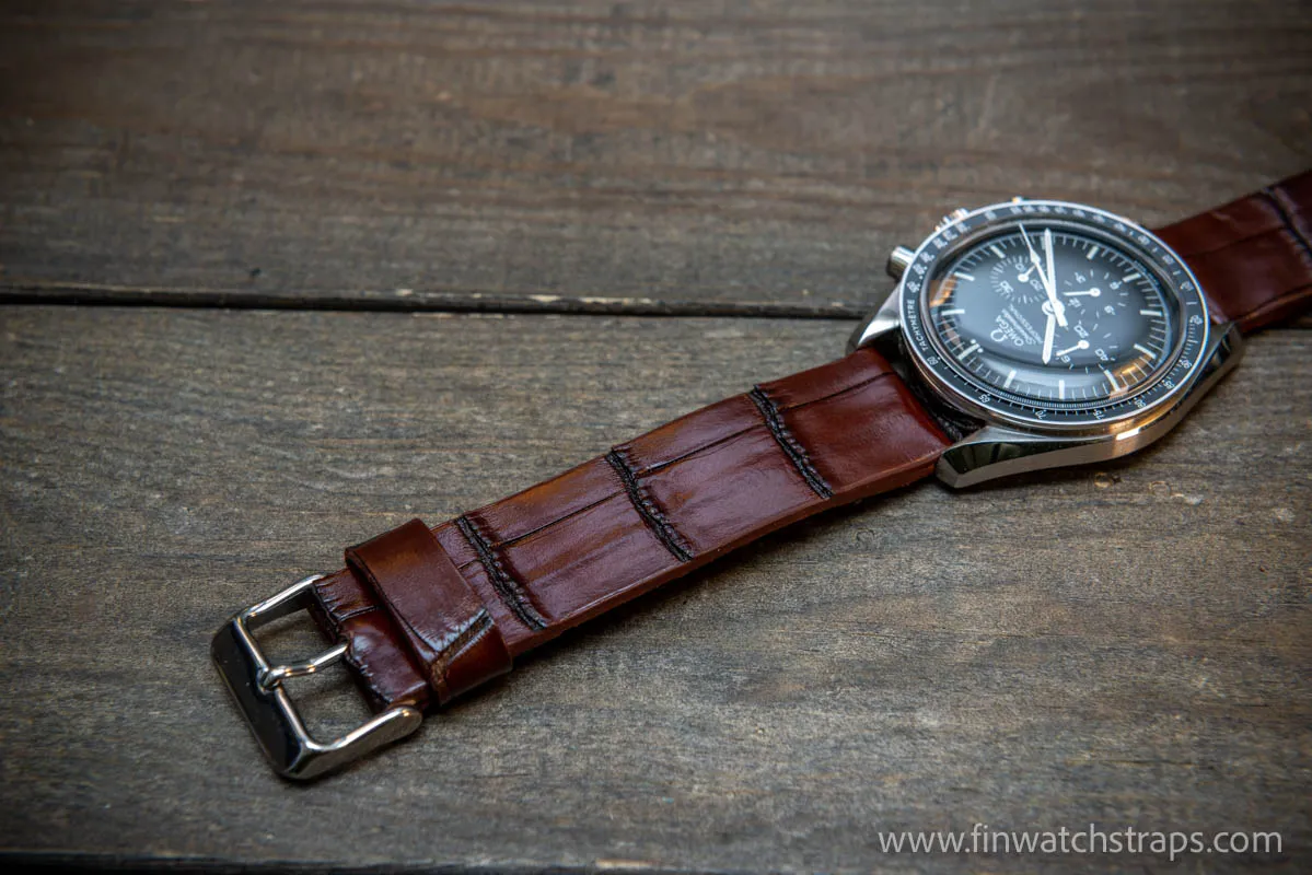 Alligator watch strap, French Croco, Brown color, handmade in Finland, 10-26 mm. Limited edition.