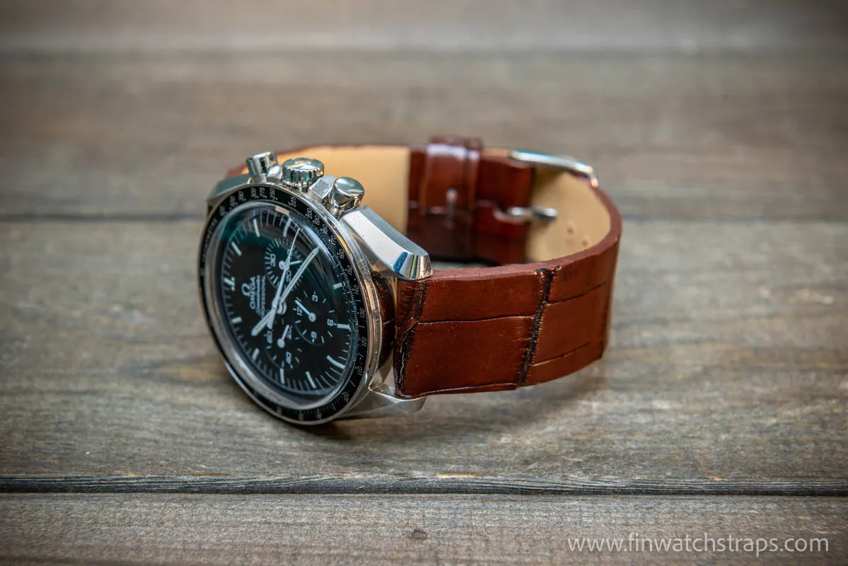 Alligator watch strap, French Croco, Brown color, handmade in Finland, 10-26 mm. Limited edition.