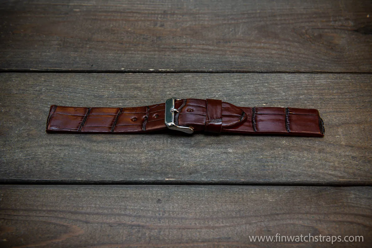 Alligator watch strap, French Croco, Brown color, handmade in Finland, 10-26 mm. Limited edition.