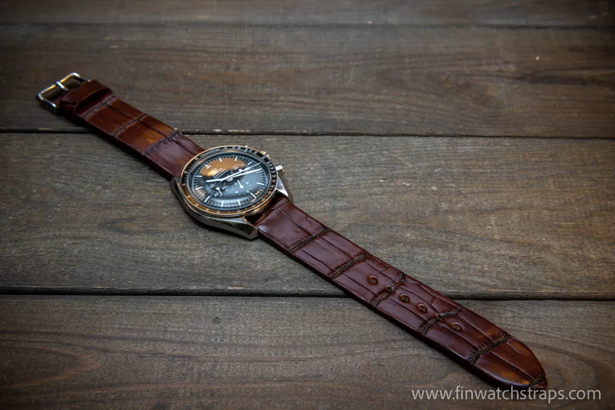 Alligator watch strap, French Croco, Brown color, handmade in Finland, 10-26 mm. Limited edition.