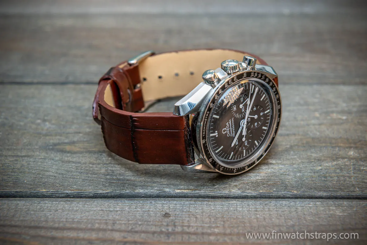 Alligator watch strap, French Croco, Brown color, handmade in Finland, 10-26 mm. Limited edition.