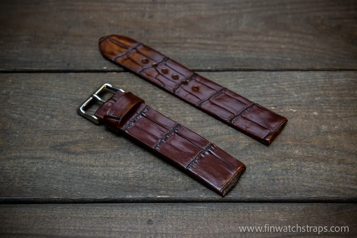 Alligator watch strap, French Croco, Brown color, handmade in Finland, 10-26 mm. Limited edition.