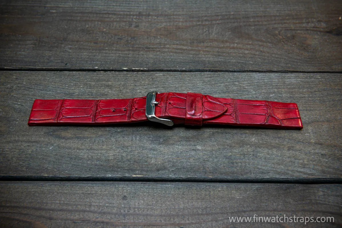 Alligator watch strap, French Croco,  Red color,  handmade in Finland, 10-26 mm.