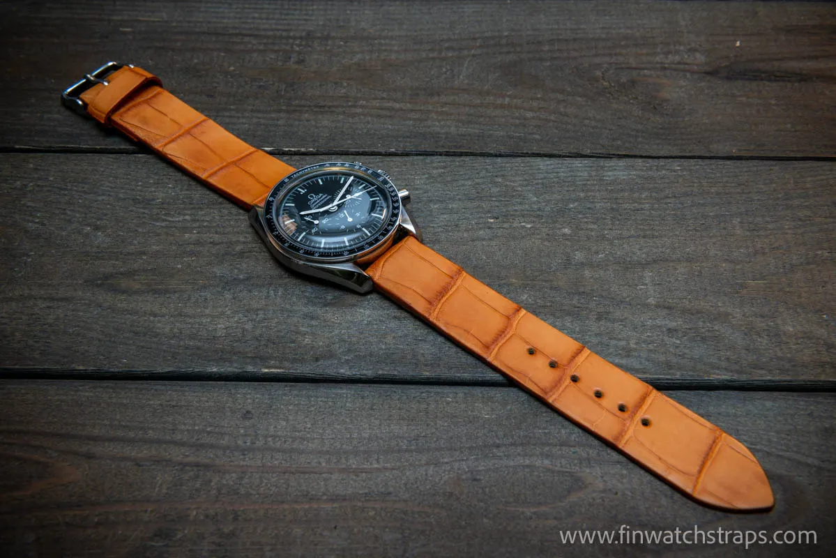 Alligator watch strap, French Croco,  Tan color,  handmade in Finland, 10-26 mm.