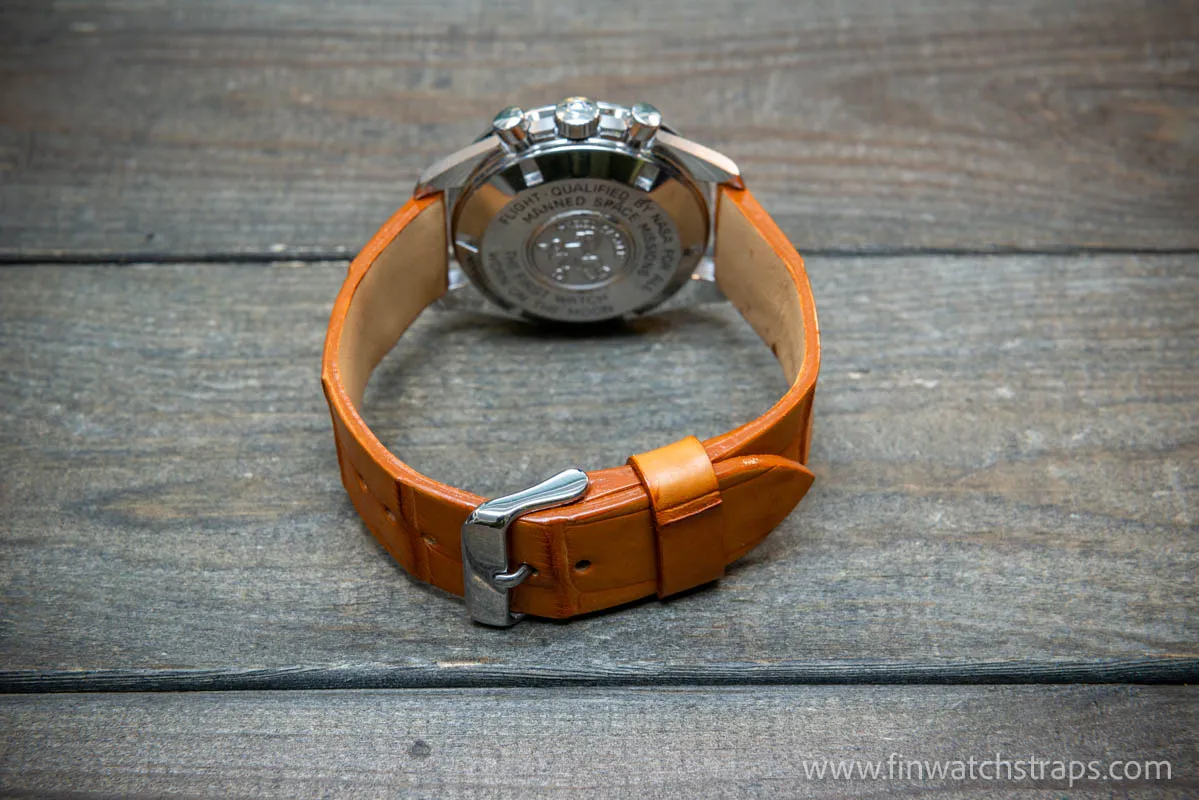 Alligator watch strap, French Croco,  Tan color,  handmade in Finland, 10-26 mm.