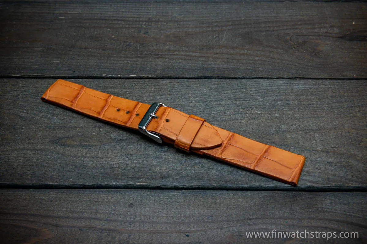 Alligator watch strap, French Croco,  Tan color,  handmade in Finland, 10-26 mm.
