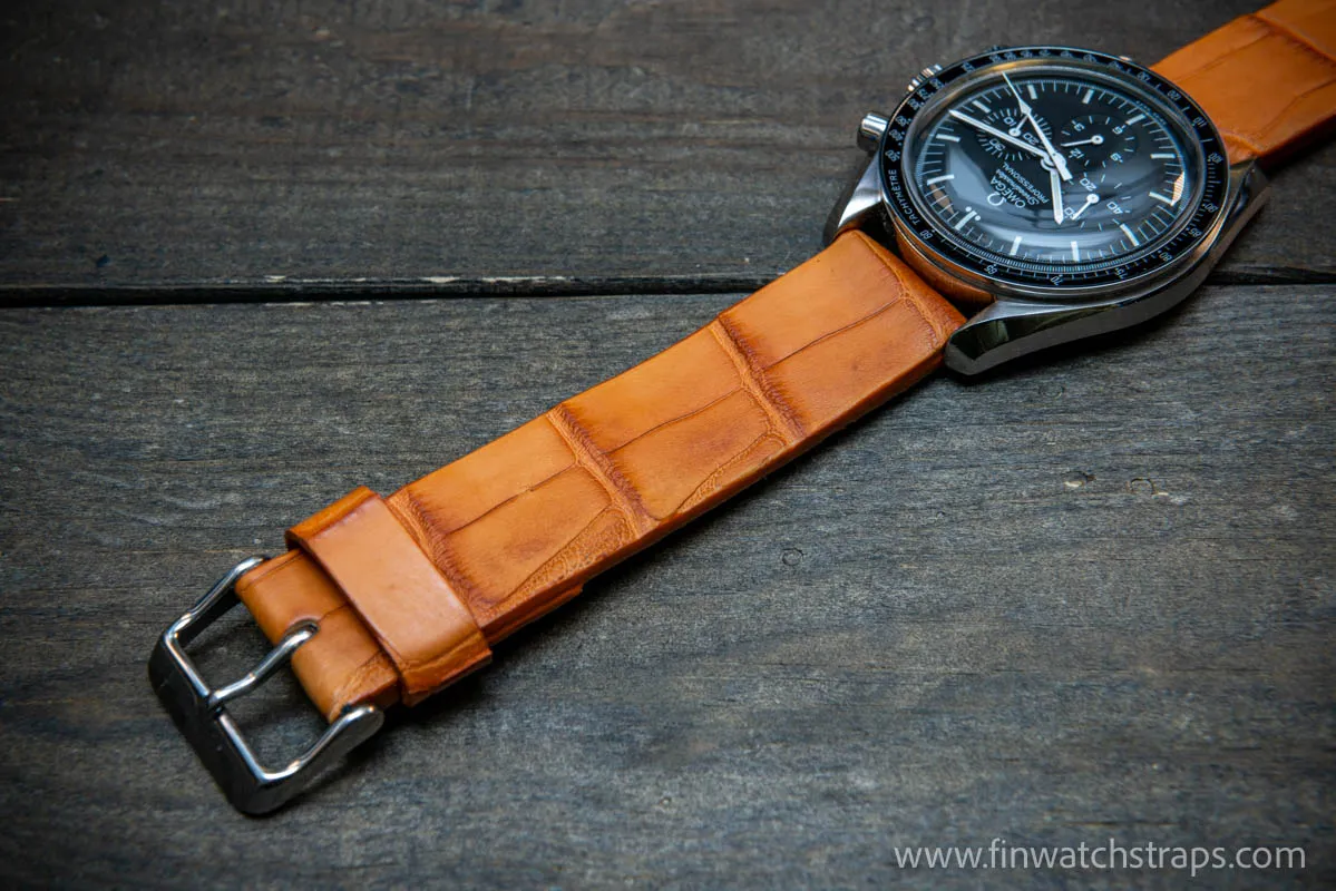 Alligator watch strap, French Croco,  Tan color,  handmade in Finland, 10-26 mm.