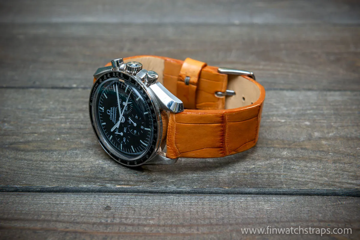 Alligator watch strap, French Croco,  Tan color,  handmade in Finland, 10-26 mm.